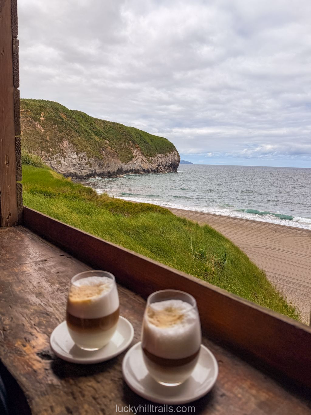 Coffee with an ocean view near Areal de Santa Barbara beach, São Miguel island, Azores