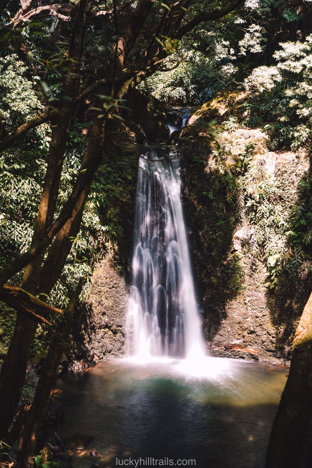 Cascata do Salto do Prego waterfall on the trail from Faial da Terra, São Miguel island, Azores