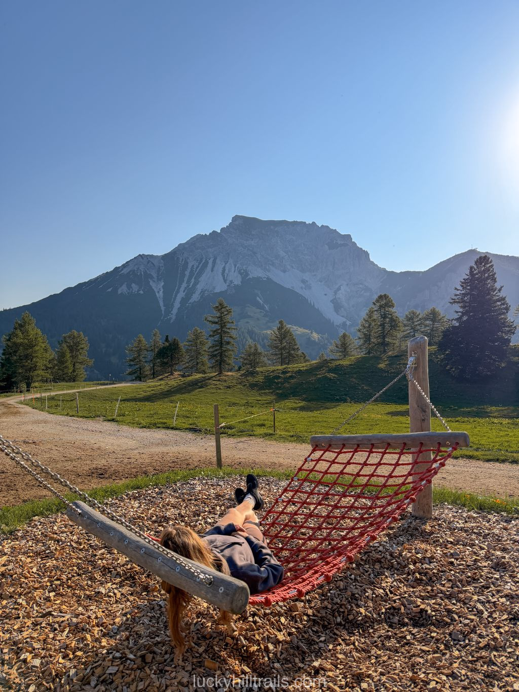 Hammock with a mountain view at the Alp Pradamee farm