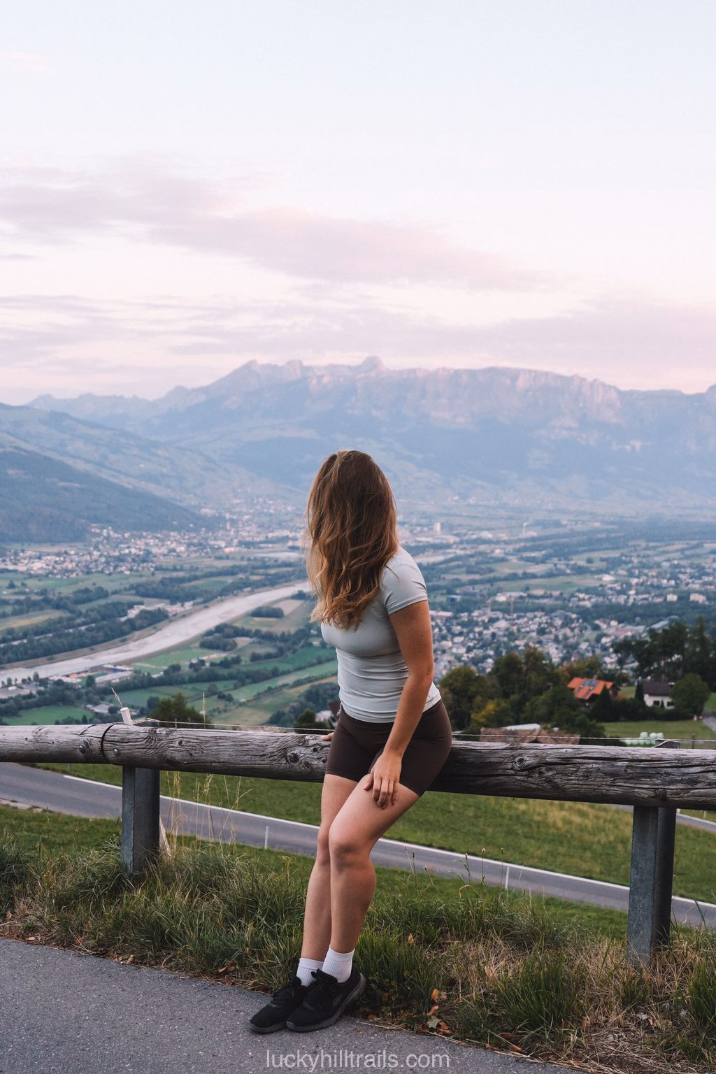 View over the Rhine valley from above at sunset